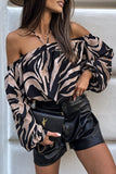 Sexy Zebra Print Leopard Lace Up Patchwork Halter Blouses