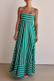 Casual Vacation Stripe Backless Contrast Square Neck Sling Dresses