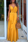 shirtstylespot Button V-Neck Maxi Dress With Belt(3 Colors)