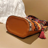 Fashion Patchwork Ethnic Print Tassel Design Crossbody Bag