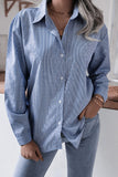 Casual Striped Solid Turndown Collar Blouses