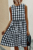 Fashion Street Plaid Patchwork O Neck Princess Dresses(3 Colors)