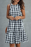 Fashion Street Plaid Patchwork O Neck Princess Dresses(3 Colors)