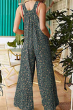 Casual Floral Pocket Square Collar Regular Jumpsuits