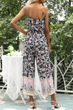 Elegant Floral Flounce Strapless Straight Jumpsuits