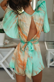 Elegant Tie Dye Patchwork Backless V Neck Rompers