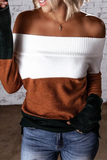 Street Color Lump Patchwork Off the Shoulder Sweaters(5 Colors)