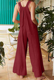 Casual Solid Pocket Buttons Square Collar Jumpsuits