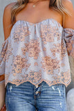 Fashion Sweet Print Patchwork Off the Shoulder Tops