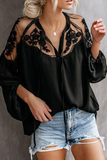 Elegant Solid Lace Frenulum See-through V Neck Tops(3 Colors)