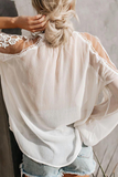 Elegant Solid Lace Frenulum See-through V Neck Tops(3 Colors)