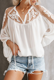 Elegant Solid Lace Frenulum See-through V Neck Tops(3 Colors)