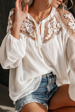 Elegant Solid Lace Frenulum See-through V Neck Tops(3 Colors)