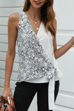 Fashion Elegant Print Patchwork V Neck Tops