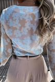 Elegant Print Patchwork Buckle V Neck Blouses (3 Colors)