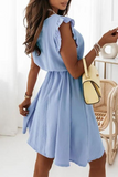 Elegant Solid Flounce With Belt O Neck A Line Dresses(4 Colors)）