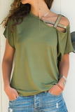 Casual Solid Patchwork Oblique Collar T-Shirts(7 Colors)