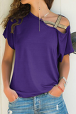 Casual Solid Patchwork Oblique Collar T-Shirts(7 Colors)