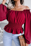 Fashion Elegant Solid Patchwork Flounce Off the Shoulder Tops