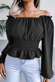 Fashion Elegant Solid Patchwork Flounce Off the Shoulder Tops