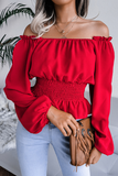 Fashion Elegant Solid Patchwork Flounce Off the Shoulder Tops