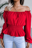 Fashion Elegant Solid Patchwork Flounce Off the Shoulder Tops