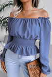 Fashion Elegant Solid Patchwork Flounce Off the Shoulder Tops