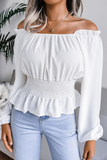 Fashion Elegant Solid Patchwork Flounce Off the Shoulder Tops