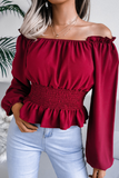 Fashion Elegant Solid Patchwork Flounce Off the Shoulder Tops