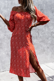 Elegant Polka Dot Frenulum Slit Off the Shoulder Dresses(3 Colors)