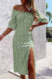 Elegant Polka Dot Frenulum Slit Off the Shoulder Dresses(3 Colors)