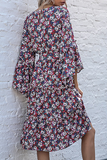 Elegant Floral Patchwork With Belt O Neck A Line Dresses