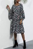 Elegant Floral Patchwork With Belt O Neck A Line Dresses