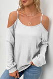 Casual Solid Hollowed Out Draw String O Neck Tops