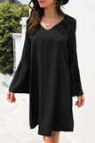 Casual Solid Patchwork V Neck A Line Dresses(3 Colors)