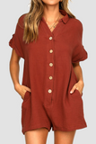 Casual Solid Buckle Turndown Collar Straight Jumpsuits(5 Colors)