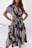 Elegant Print Buckle With Belt V Neck A Line Dresses(5 Colors)