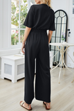 Casual Solid Patchwork Strap Design V Neck Jumpsuits