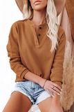 Casual Solid Buckle O Neck Tops