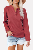 Casual Solid Buckle O Neck Tops