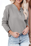 Casual Solid Buckle O Neck Tops