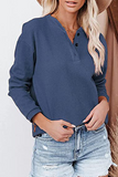 Casual Solid Buckle O Neck Tops