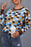 Casual Plaid Patchwork O Neck Sweaters