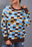 Casual Plaid Patchwork O Neck Sweaters