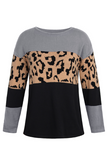 Casual Leopard Patchwork Contrast O Neck Sweaters(4 Colors)