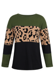 Casual Leopard Patchwork Contrast O Neck Sweaters(4 Colors)