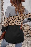 Casual Leopard Patchwork Contrast O Neck Sweaters(4 Colors)