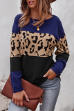 Casual Leopard Patchwork Contrast O Neck Sweaters(4 Colors)