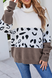 Casual Leopard Patchwork Contrast Turtleneck Sweaters(3 Colors)