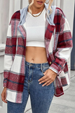 Casual Plaid Draw String Buckle Hooded Collar Outerwear